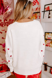 Women's Casual Red Heart Pattern Drop Shoulder Sweater