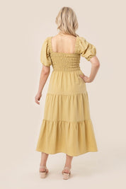 Women's Tiered Long Dress with Puff Sleeves