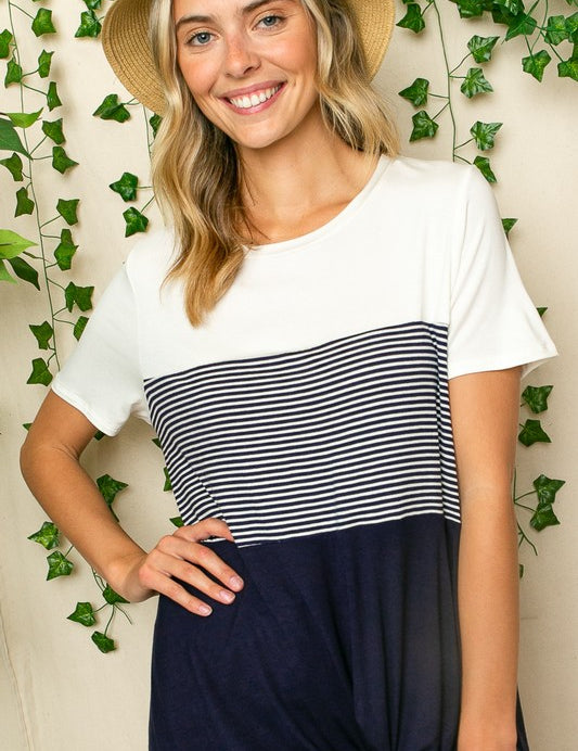 Women's Striped Color Blocked Tunic Top