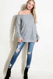 Women's Waffle One Shoulder Long Sleeve Top