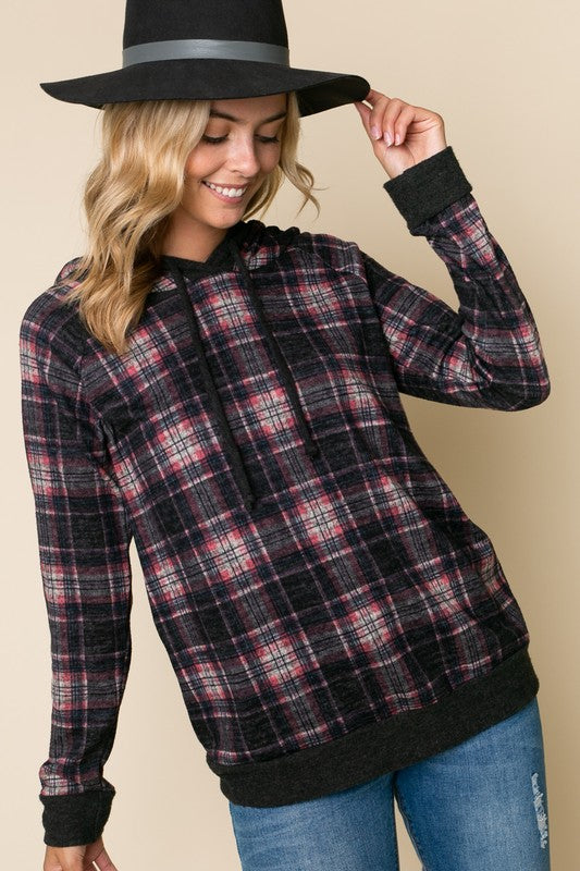 Women's Casual Plaid Hoodie Sweatshirt Top