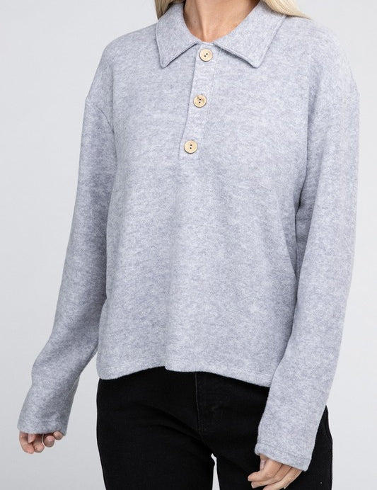 Brushed Melange Hacci Collared Sweater