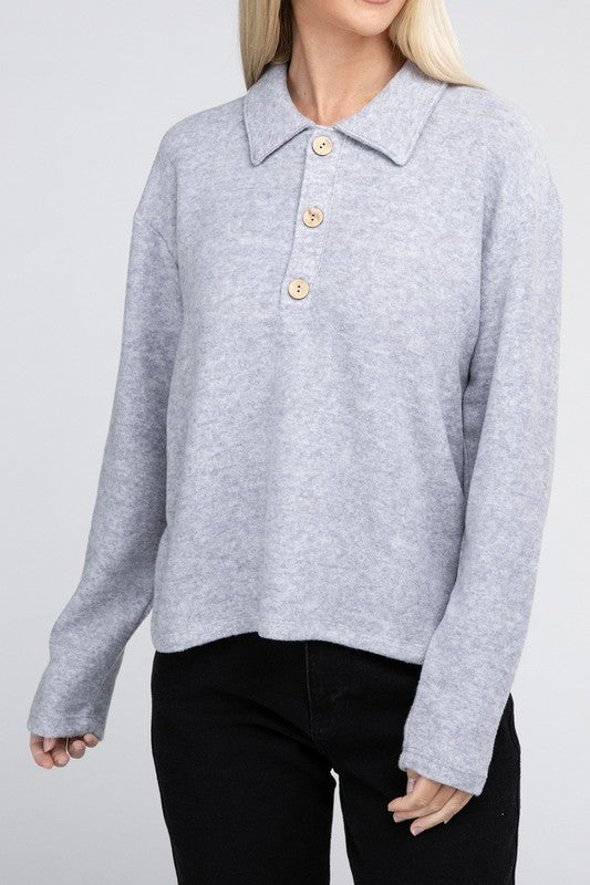 Women's Relaxed Collared Button Front Sweater