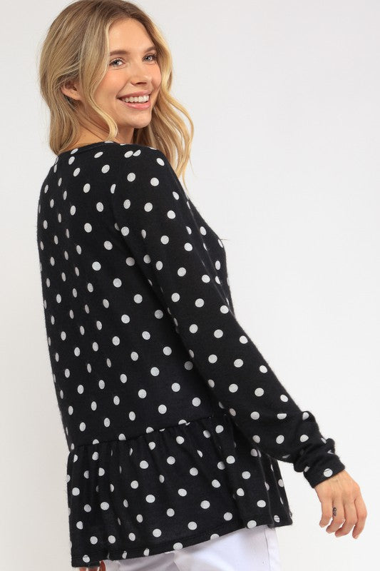 Women's Casual Polka Dot Tunic Top with Ruffle Bottom