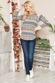 Women's Casual Loose Fit Tribal Print Sweater Knit