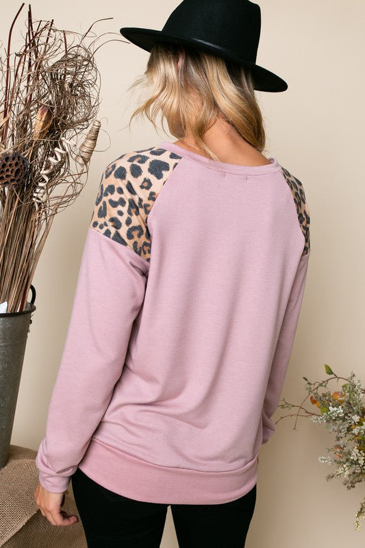 Plus Size Casual Cheetah Print Mixed Sweatshirt