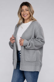 Plus Size Oversized Waffle Open Cardigan Sweater