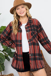 Women's Oversized Fuzzy Plaid Flannel Button Down Shacket