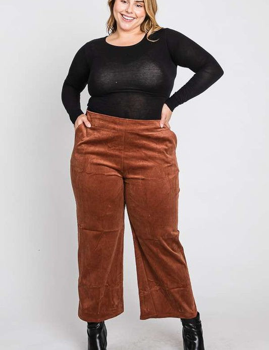 RIBBED VELVET CROP WIDE LEG PANTS PLUS