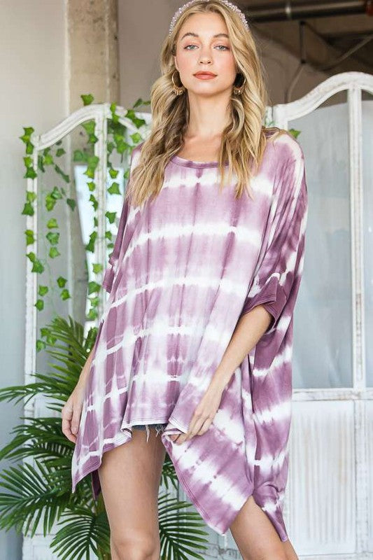 Women's Striped Tie Dye Round Neck Tunic