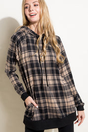 Women's Casual Plaid Mixed Hoodie Sweatshirt