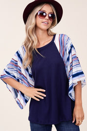 Women's Waffle Stripe Mix Kimono Top