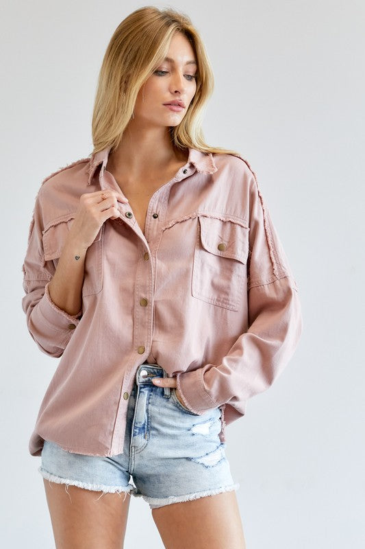 Women's Loose Fit Button Down Shirt with Pockets