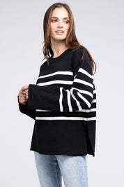 Women's Oversized Ribbed Hem Stripe Sweater