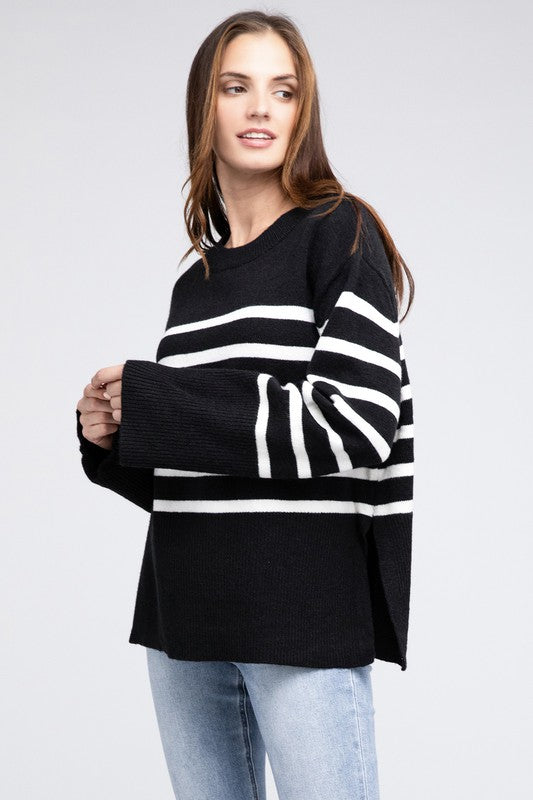 Women's Oversized Ribbed Hem Stripe Sweater