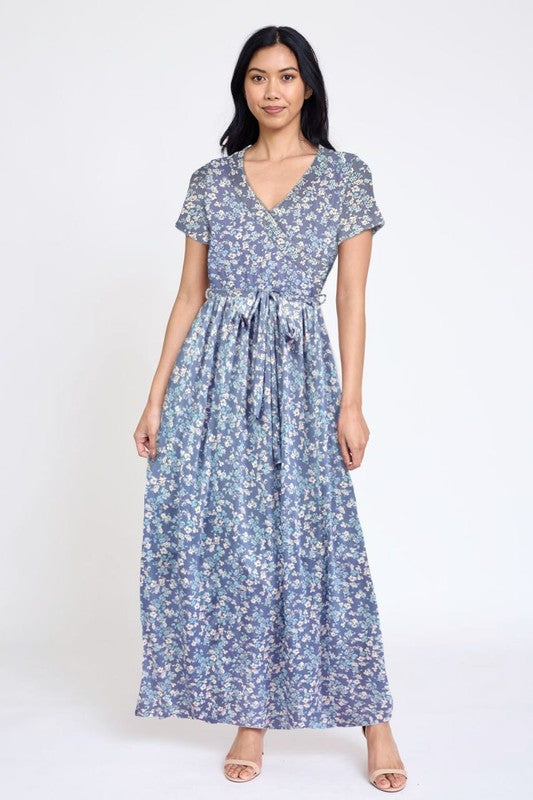 Women's Plus Floral Surplice Maxi Dress with Sash