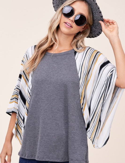 Women's Loose Fit Waffle Stripe Kimono Top