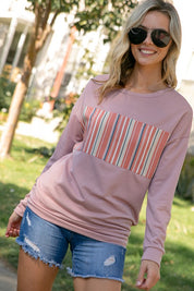 Women's Casual Solid and Woven Stripe Mixed Top