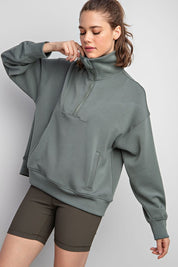 Women's Loose Fit Modal Poly Span Quarter Zip Pullover