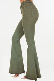 Women's High Rise Olive Bell Bottom Jeans