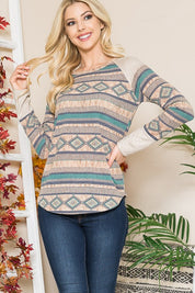 Women's Casual Loose Fit Tribal Print Sweater Knit