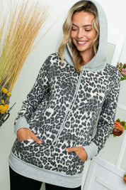 Women's Casual Cheetah Print Hoodie Sweatshirt