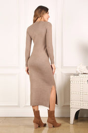 Women's Fitted V-Neck Sweater Maxi Dress