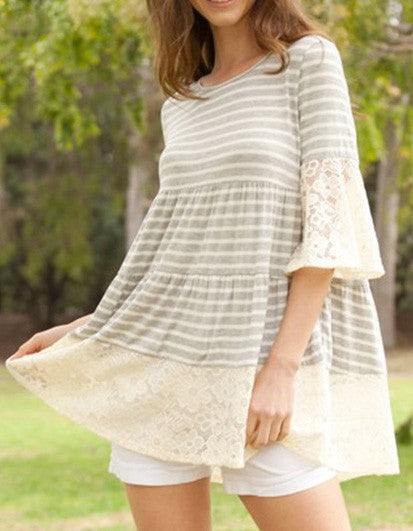 Women's Lace Ruffle Sleeve Tiered Tunic