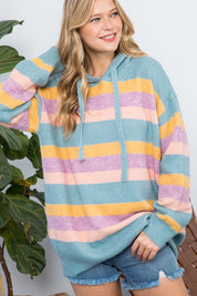 Women's Oversized Multi Stripe Pullover Hoodie Sweater