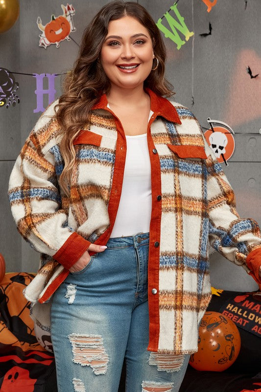 Women's Plus Size Plaid Buttoned Jacket