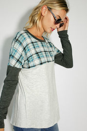 Women's Casual Plaid Colorblock Long Sleeve Top