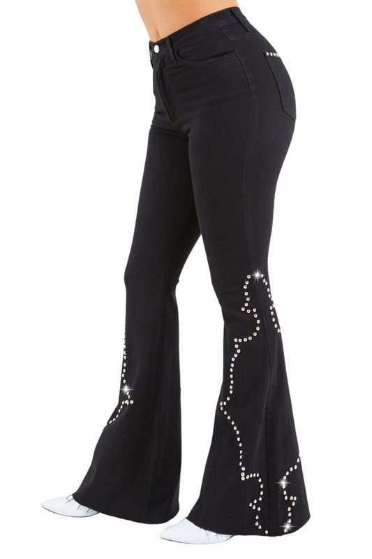 Women's High-Rise Black Bell Bottom Jeans