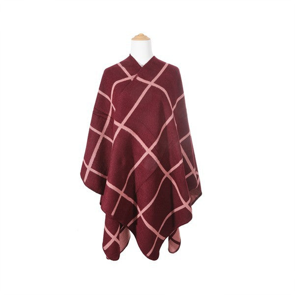 Unisex Oversized Asymmetrical Poncho with Stripe Detail