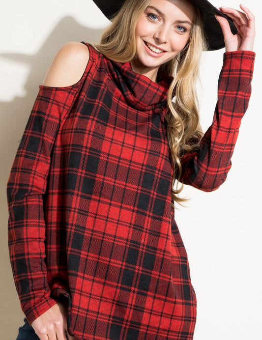 Women's Plaid Turtle Neck Top