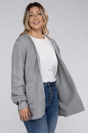 Plus Size Oversized Waffle Open Cardigan Sweater