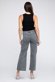 Women's Acid Wash Frayed Hem Wide Leg Pants