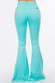 Women's High Rise Turquoise Bell Bottom Jeans