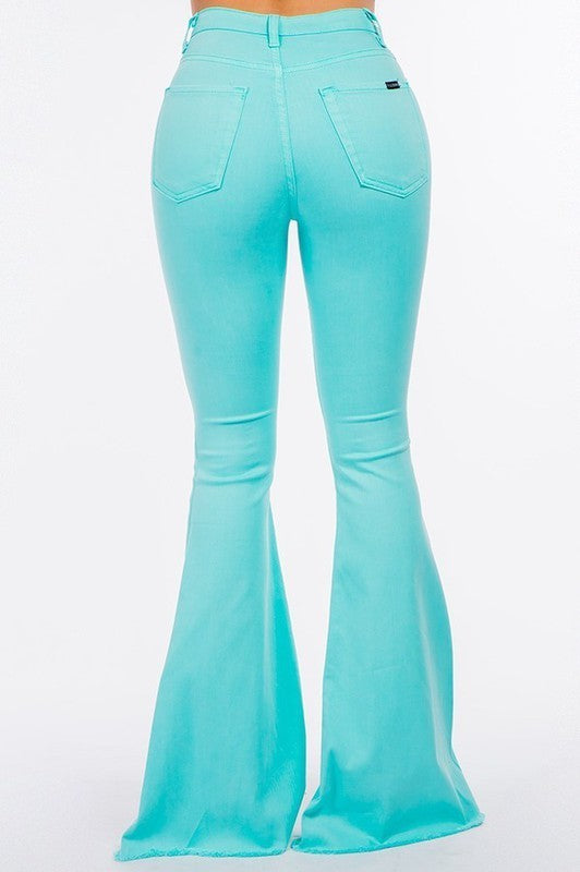 Women's High Rise Turquoise Bell Bottom Jeans