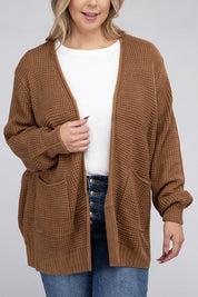 Plus Size Oversized Waffle Open Cardigan Sweater