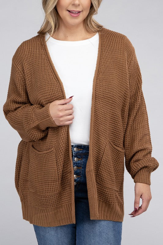 Plus Size Oversized Waffle Open Cardigan Sweater