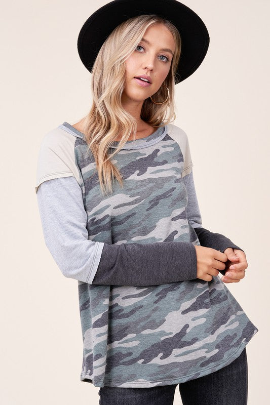 Women's Camouflage Color Block Top