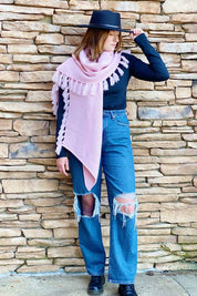 Women's Cozy Pink Fringe Knit Scarf