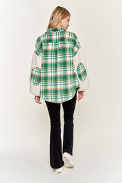 Women's Multi Plaid Teddy Sleeve Jacket