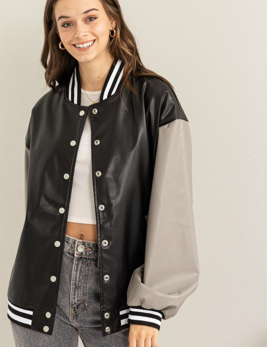 Game On PU Colorblock Baseball Jacket