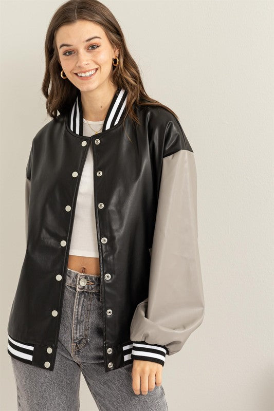 Women's Colorblock Loose Fit Baseball Jacket