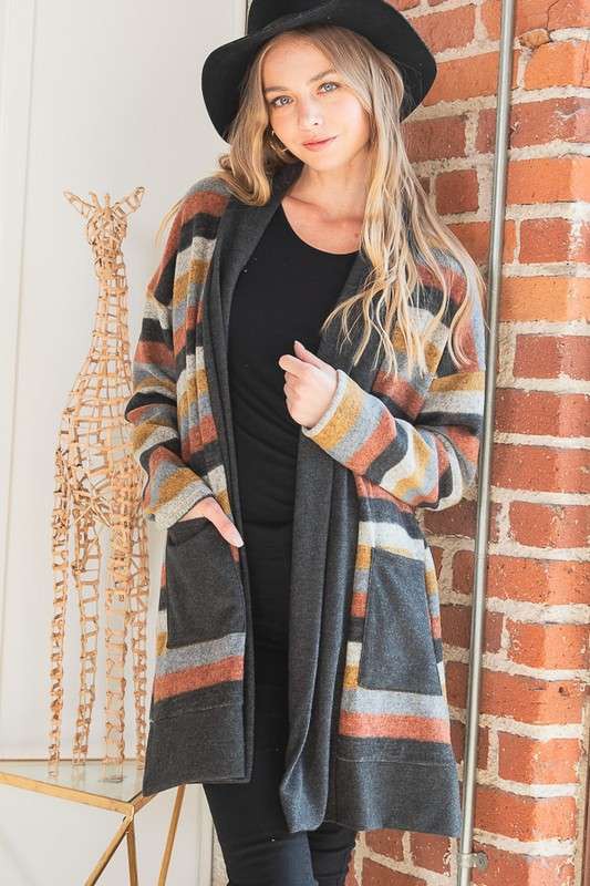 Women's Multi Color Striped Open Cardigan