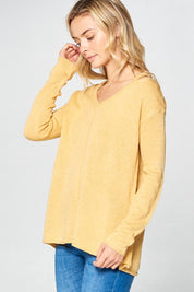 Women's Casual Loose Fit V Neck Cold Shoulder Sweater