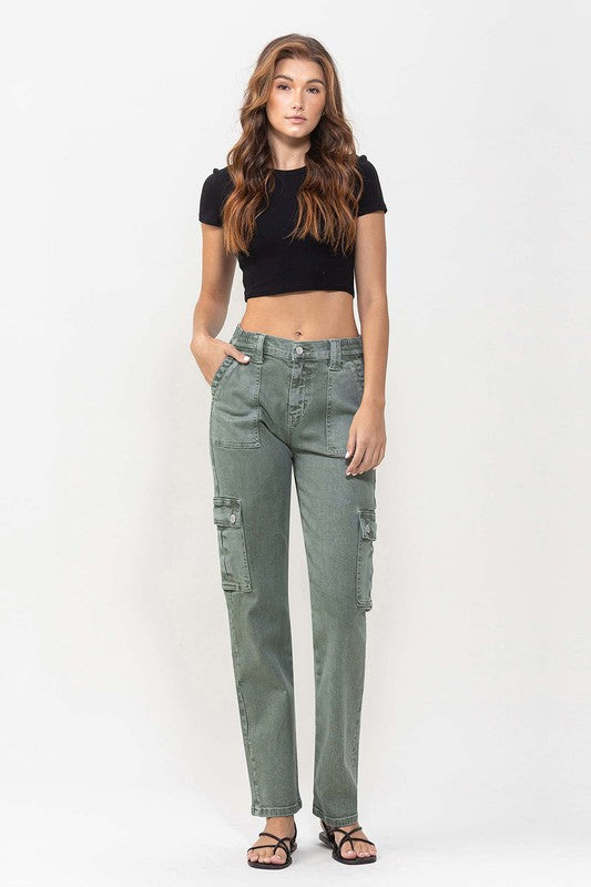 Women's Relaxed Mid Rise Cargo Jeans with Patch Pockets