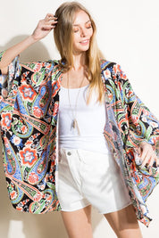 Women's Loose Fit Paisley Woven Kimono Cardigan