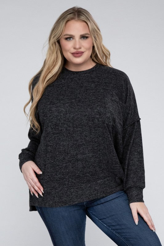 Plus Size Oversized Melange Drop Shoulder Sweater